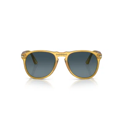Persol 0po9649s Translucent Amber Acetate Sunglasses With Round Shape In Blue