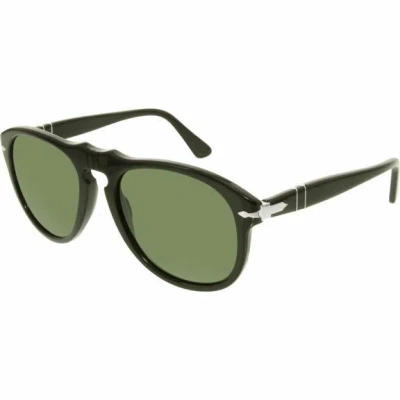 Pre-owned Persol 649 Pilot Series Shiny Black Polar Green Sunglasses Po0649 95/58 52mm In Polarized Green Anti-glare Tempered Glass