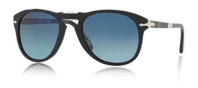 Pre-owned Persol Authentic  Polarized Steve Mcqueen 714 Folding Sunglasses Black 54mm In Polarized Blue Gradient