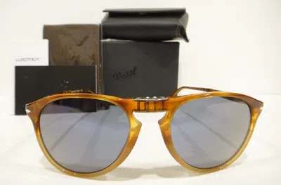 Pre-owned Persol 9714 Sunglasses Folding 9-714 Blue 102556 Light Havana Authentic 55m