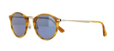 Pre-owned Persol Calligrapher Edition Po 3166s Striped Brown/crystal Grey Blue Sunglasses In Gray