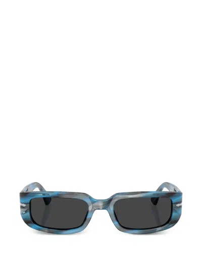 Persol Mel Striped Rectangle Sunglasses In Blue