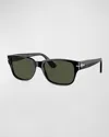 Persol 55mm Rectangular Sunglasses In Black/green