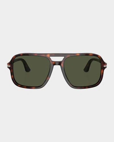 Persol Men & Apos;s Double-bridge Acetate Aviator Sunglasses In Brown