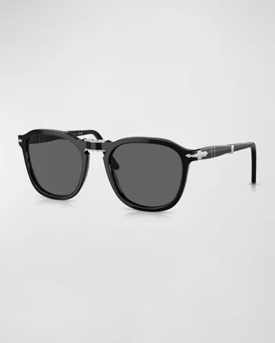 Persol Men's Foldable Acetate Square Sunglasses In Black