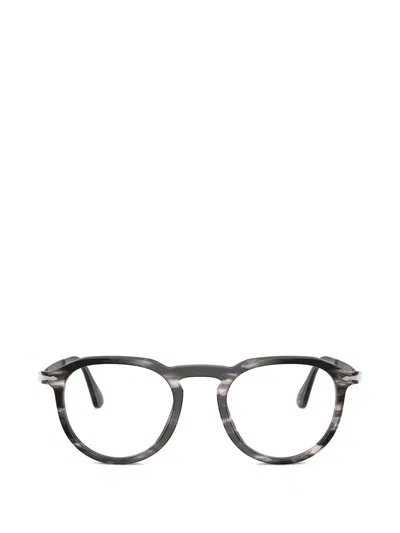 Persol Pier Striped Round Frame Glasses In Gray