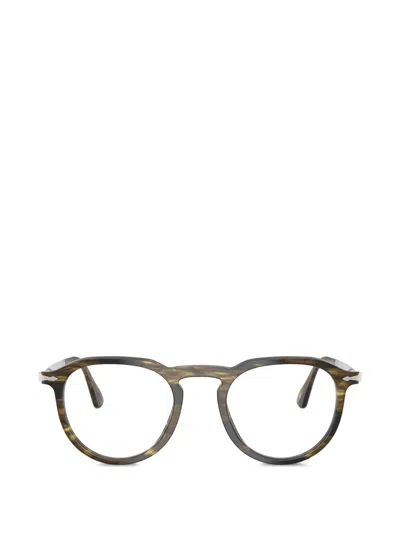 Persol Pier Striped Round Glasses In Brown