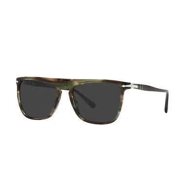 Pre-owned Persol Po 3225s 115648 Striped Green Plastic Sunglasses Grey Polarized Lens In Gray