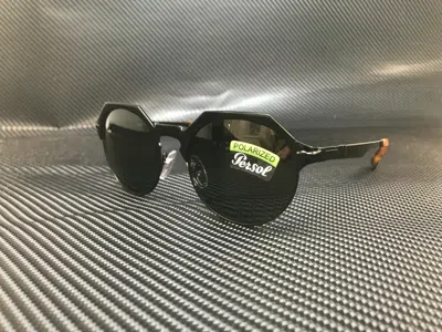 Pre-owned Persol Po2488s 111658 Black Demishiny Green Polarized Men's Round Metal Sunglass