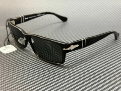 Pre-owned Persol Po2803s 95 58 Black Rectangle Men's 58 Mm Polarized Sunglasses In Green