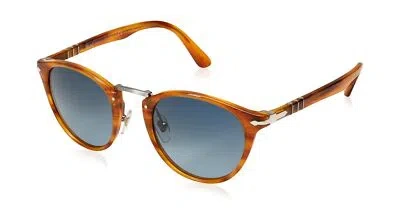 Pre-owned Persol Po3108s Panto Sunglasses Striped Brown/ Light Blue Grad Dlue Polarized