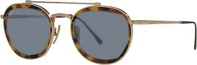 Pre-owned Persol Po5008st 801356 49mm Pilot Titanium Sunglasses In Gold/light Blue
