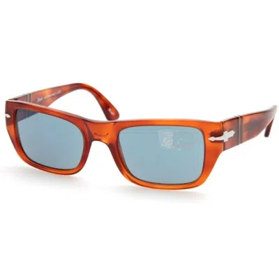 Pre-owned Persol Rectangle Terra Di Siena Crystal Light Blue Sunglasses Po3268s 96/56 In Crystal Light Blue Non Polarized Mineral Glass