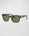 Persol Rectangular Acetate Sunglasses In Smoke/light Green