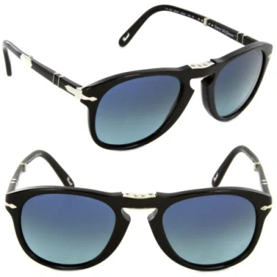 Pre-owned Persol Steve Mcqueen Po 714sm 95/s3 54mm Black / Polarized Blue Gradient