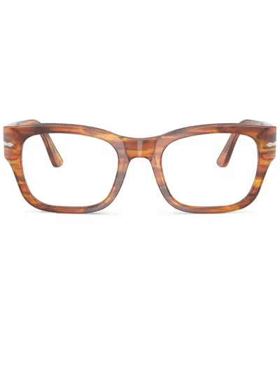 Persol Stripe Detailing Square Frame Glasses In Brown