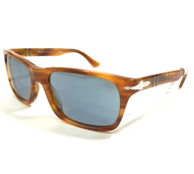 Pre-owned Persol Sunglasses 3048-s 960/56 Brown Square Frames With Blue Lenses 58-19-145