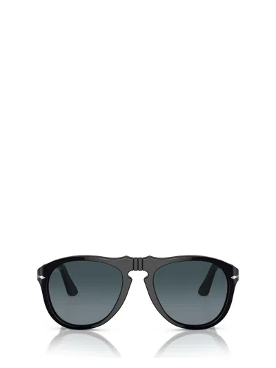 Persol 0po0649 Glossy Black Aviator Sunglasses With Silver Accents In Multi