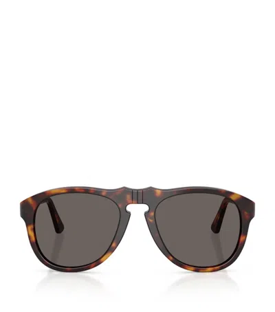 Persol Tortoiseshell Po0649ne Total Black Arrow Pilot Sunglasses In Brown