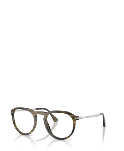 Persol Unisex Square Pier Eyeglasses, Po3387v In Striped Black Olive Green