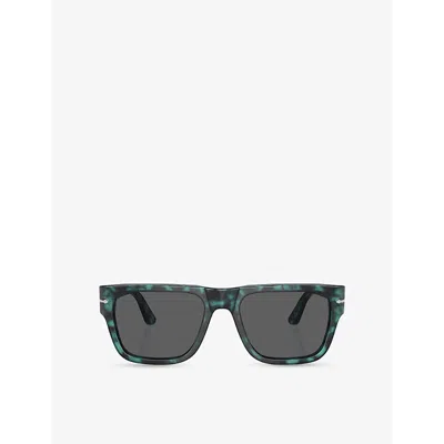 Persol Womens Blue Po3348s Rectangle-frame Tortoiseshell Acetate Sunglasses In Dark Grey