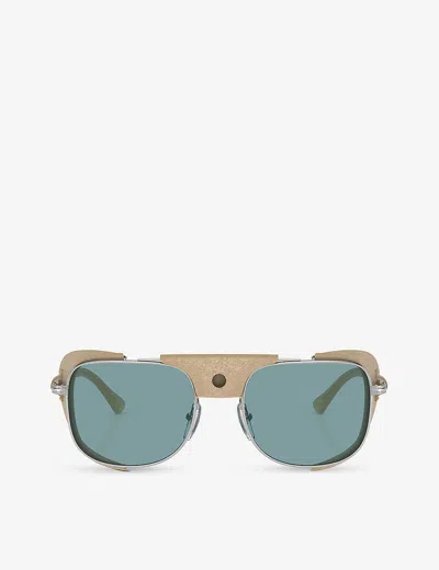 Persol Womens Silver Po1013sz Rectangle-frame Metal Sunglasses