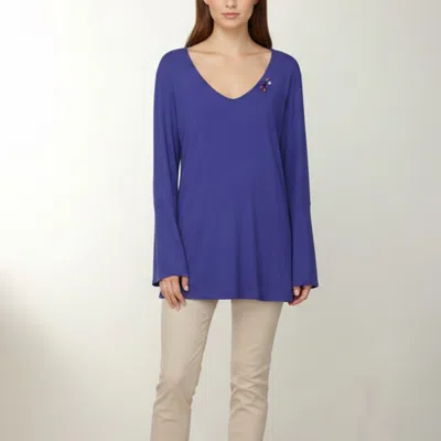 Pre-owned Persona Blue Jersey Jeweled Embellished Long Sleeve Tops L