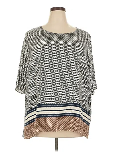 Pre-owned Persona By Marina Rinaldi Short Sleeve Top Gray Boatneck Tops