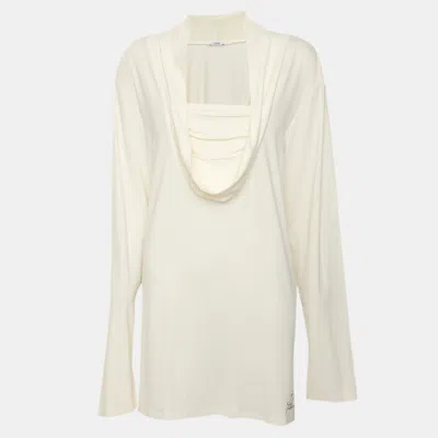 Pre-owned Persona Cream Jersey Draped Neck Long Sleeve Blouse L In White