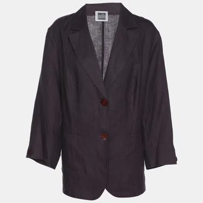 Perte By Krizia Purple Linen Single Breasted Blazer In Gray
