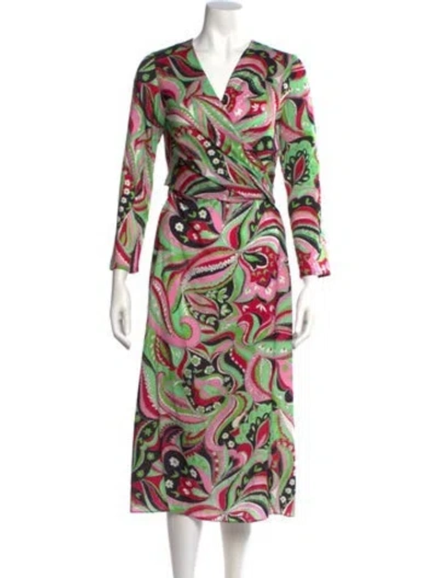 Pre-owned Pertegaz Printed Midi Length Dress In Pink