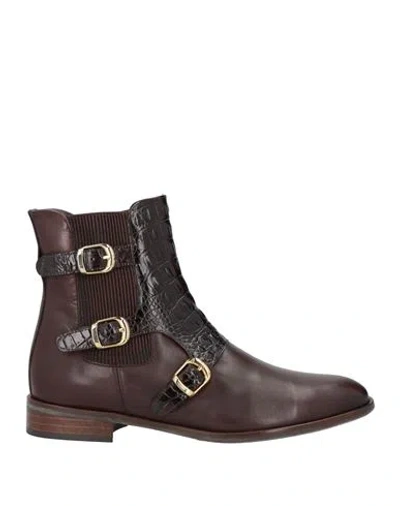 Pertini Woman Ankle Boots Dark Brown Size 8 Leather