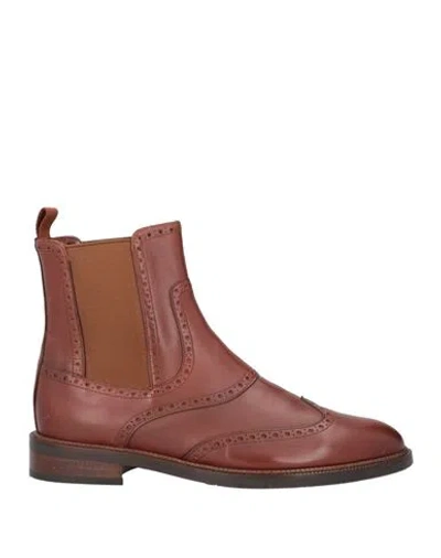 Pertini Woman Ankle Boots Rust Size 8 Leather In Red