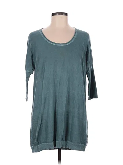 Pre-owned Peruvian Connection 3/4 Sleeve Top Teal Scoop Neck Tops