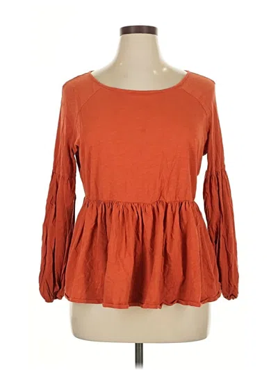 Pre-owned Peruvian Connection Long Sleeve Blouse In Orange