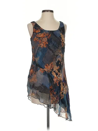 Pre-owned Peruvian Connection Sleeveless Silk Top Blue Scoop Neck Tops