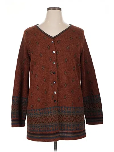 Pre-owned Peruvian Connection Wool Cardigan Sweater In Brown
