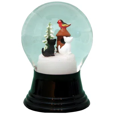 Perz Y Snowglobe - Medium Cats With Birdhouse - 5"h X 3"w X 3"d In Blue