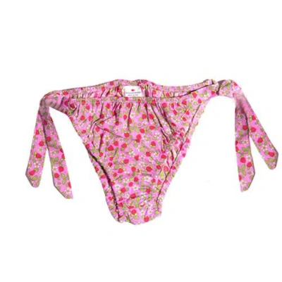 Pesciolino Rosso Kids' Bows Swimsuit Slip With Strawberries In Rosa