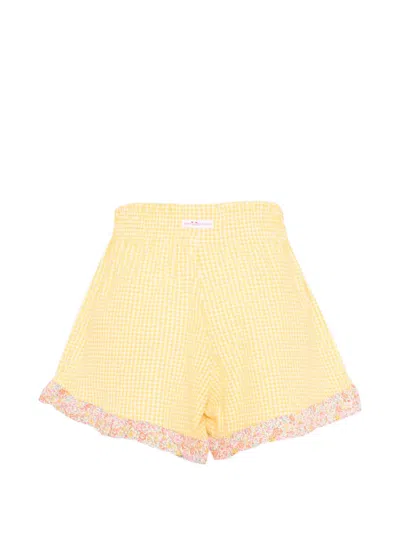 Pesciolino Rosso Kids' Checked Floral Shorts In Yellow
