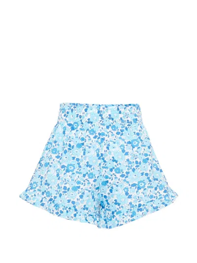 Pesciolino Rosso Kids' Floral Ruffle Shorts In Blue
