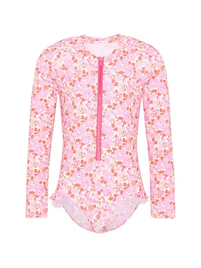 Pesciolino Rosso Kids' Floral Ruffled Swimsuit In Pink
