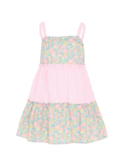 Pesciolino Rosso Kids' Floral-print Gingham Dress In Pink