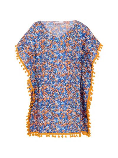 Pesciolino Rosso Kids' Floral-print Pom-pom Sun Protection Kaftan In Multi