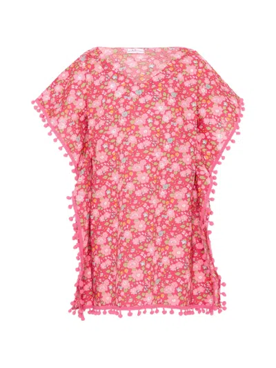 Pesciolino Rosso Kids' Floral-print Pompom-trim Sun Protection Kaftan In Pink