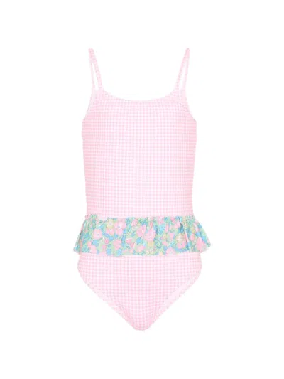 Pesciolino Rosso Kids' Gingham Floral Swimsuit In Pink