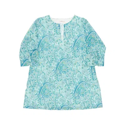 Pesciolino Rosso Liberty Cotton Caftan Kids In Blue