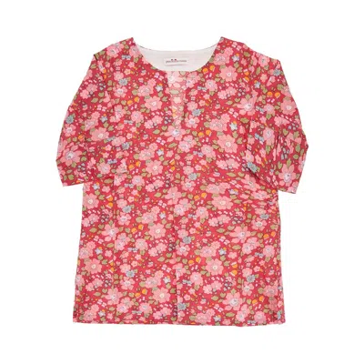 Pesciolino Rosso Liberty Cotton Caftan Kids In Red