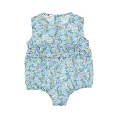 Pesciolino Rosso Liberty Cotton Romper Suit Kids In Blue