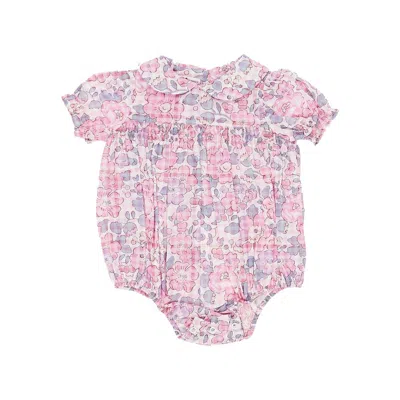 Pesciolino Rosso Liberty Cotton Romper Suit Kids In Pink